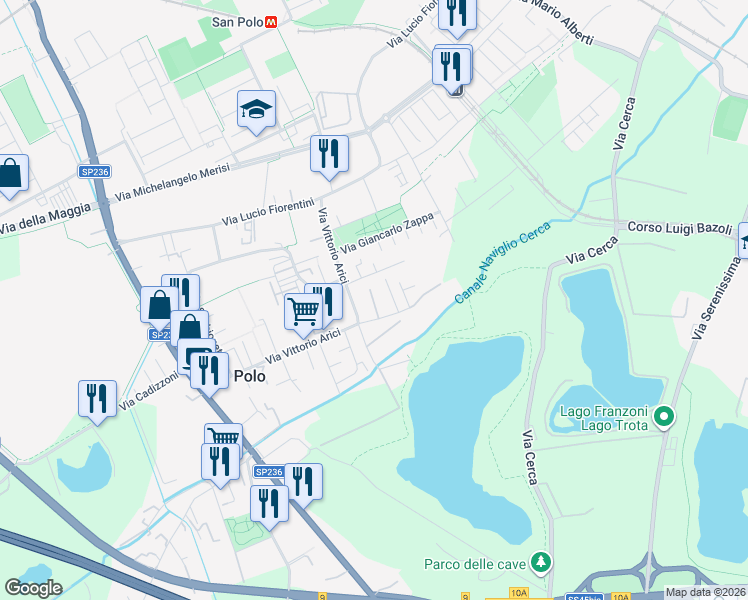 map of restaurants, bars, coffee shops, grocery stores, and more near 17 Via Giovanni Battista Bossini in Brescia
