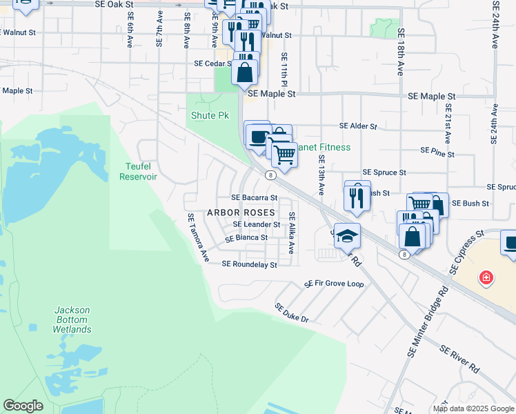 map of restaurants, bars, coffee shops, grocery stores, and more near 1157 Southeast Tamango Street in Hillsboro