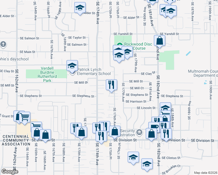 map of restaurants, bars, coffee shops, grocery stores, and more near 1729 Southeast 176th Avenue in Portland