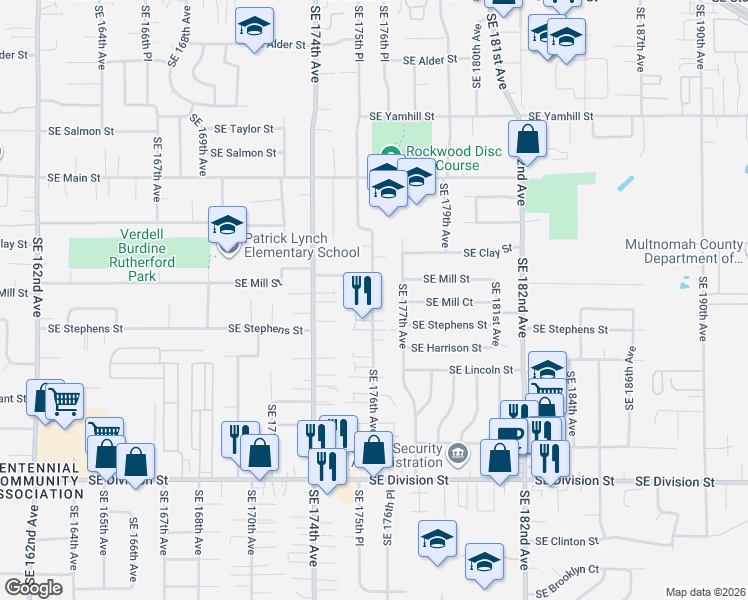 map of restaurants, bars, coffee shops, grocery stores, and more near 1729 Southeast 176th Avenue in Portland