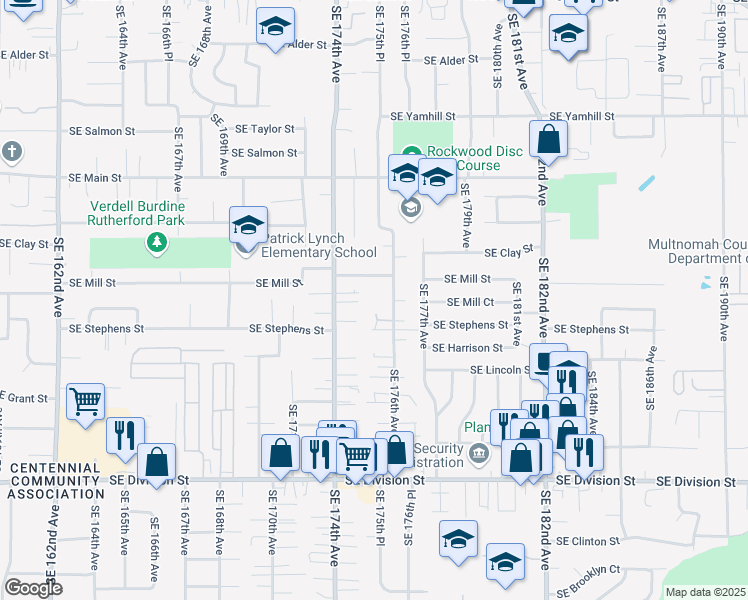 map of restaurants, bars, coffee shops, grocery stores, and more near 1729 Southeast 176th Avenue in Portland
