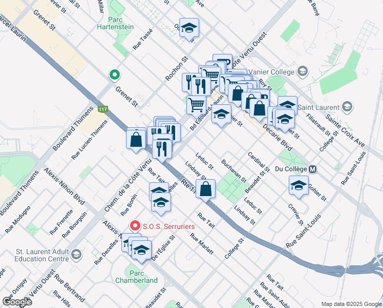 map of restaurants, bars, coffee shops, grocery stores, and more near 920 Rue Leduc in Montréal