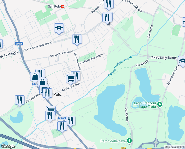 map of restaurants, bars, coffee shops, grocery stores, and more near 17 Via Giovanni Battista Bossini in Brescia
