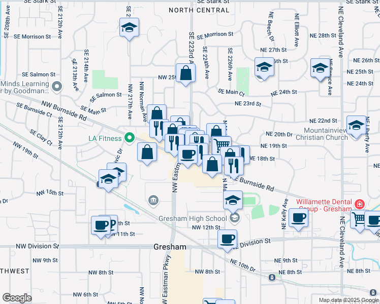 map of restaurants, bars, coffee shops, grocery stores, and more near in Gresham