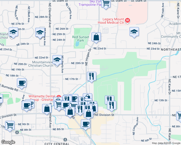 map of restaurants, bars, coffee shops, grocery stores, and more near 1798 Northeast 19th Street in Gresham