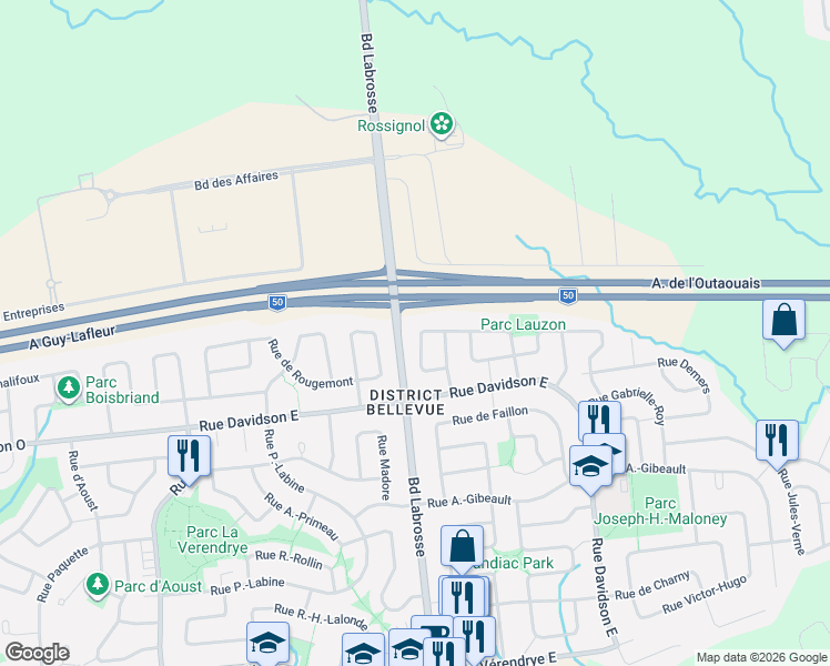 map of restaurants, bars, coffee shops, grocery stores, and more near 79 Rue de Castagnier in Gatineau