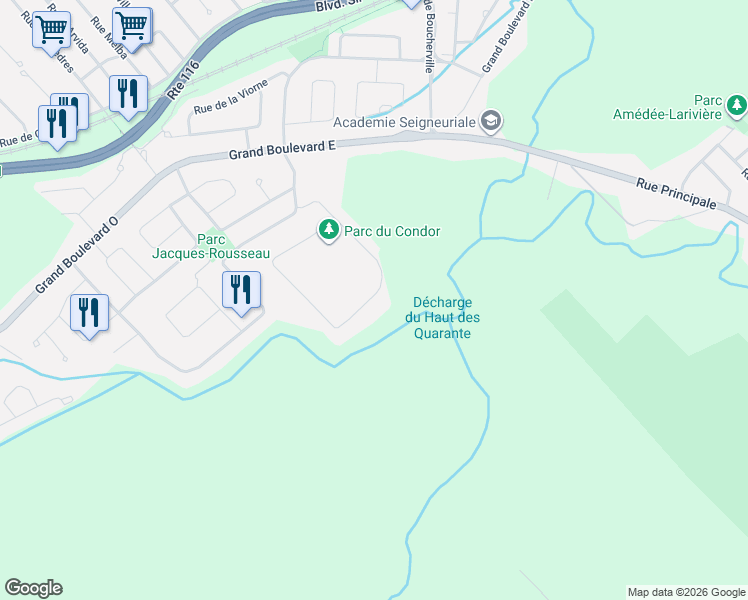 map of restaurants, bars, coffee shops, grocery stores, and more near 208 Rue de l'Aigle in Carignan