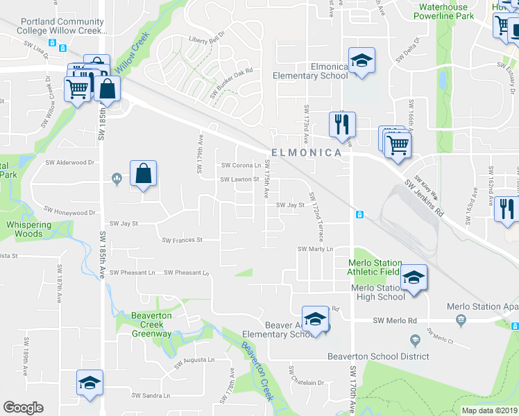 map of restaurants, bars, coffee shops, grocery stores, and more near 1353 Southwest 175th Avenue in Beaverton