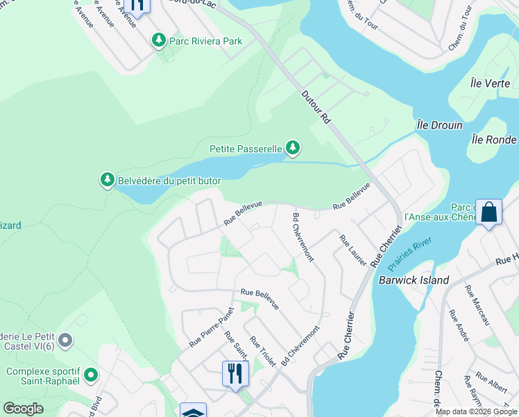 map of restaurants, bars, coffee shops, grocery stores, and more near 1073 Rue Bellevue in Montréal