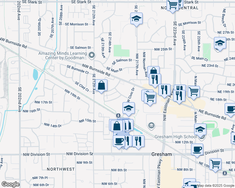 map of restaurants, bars, coffee shops, grocery stores, and more near 830 Northwest Council Drive in Gresham