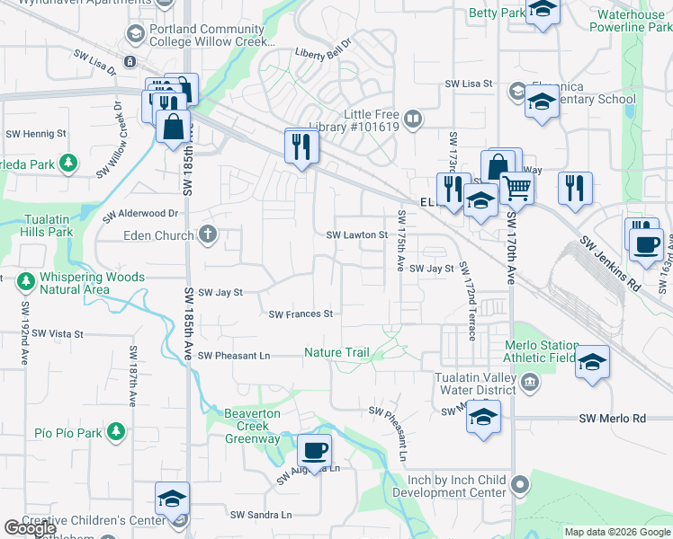 map of restaurants, bars, coffee shops, grocery stores, and more near 1363 Southwest 178th Avenue in Beaverton