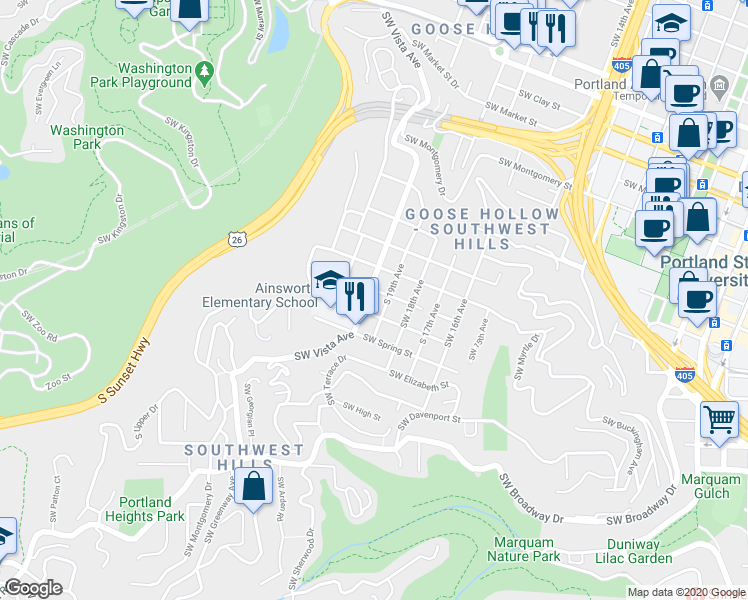 map of restaurants, bars, coffee shops, grocery stores, and more near in Portland