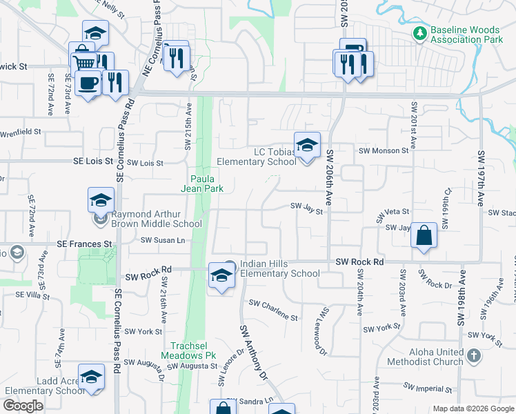map of restaurants, bars, coffee shops, grocery stores, and more near 1313 Southwest 209th Avenue in Aloha