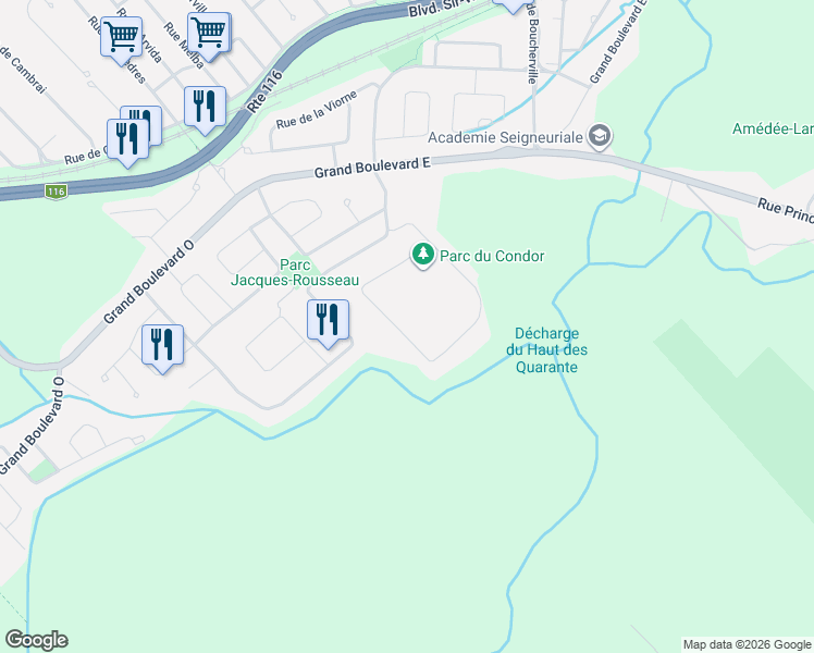 map of restaurants, bars, coffee shops, grocery stores, and more near 283 Rue de l'Aigle in Carignan