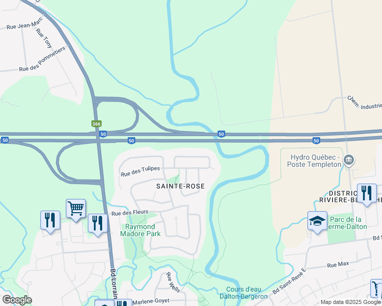 map of restaurants, bars, coffee shops, grocery stores, and more near 168 Rue des Oeillets in Gatineau