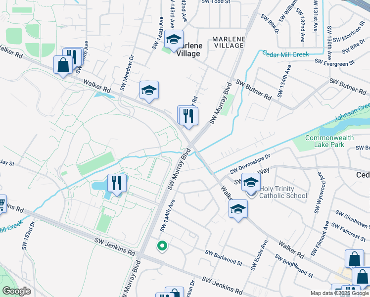 map of restaurants, bars, coffee shops, grocery stores, and more near Nike Campus Running Trail in Beaverton