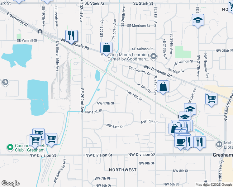 map of restaurants, bars, coffee shops, grocery stores, and more near 1767 Northwest Bella Vista Avenue in Gresham