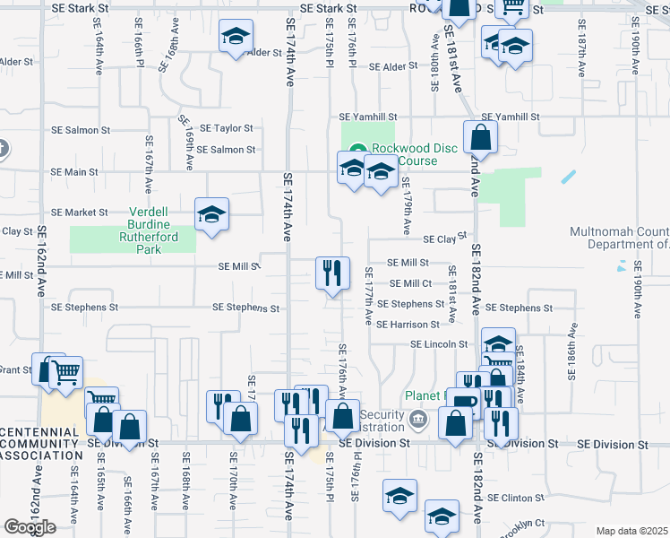 map of restaurants, bars, coffee shops, grocery stores, and more near 1729 Southeast 176th Avenue in Portland