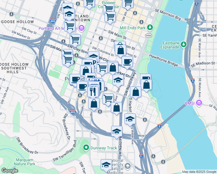 map of restaurants, bars, coffee shops, grocery stores, and more near in Portland