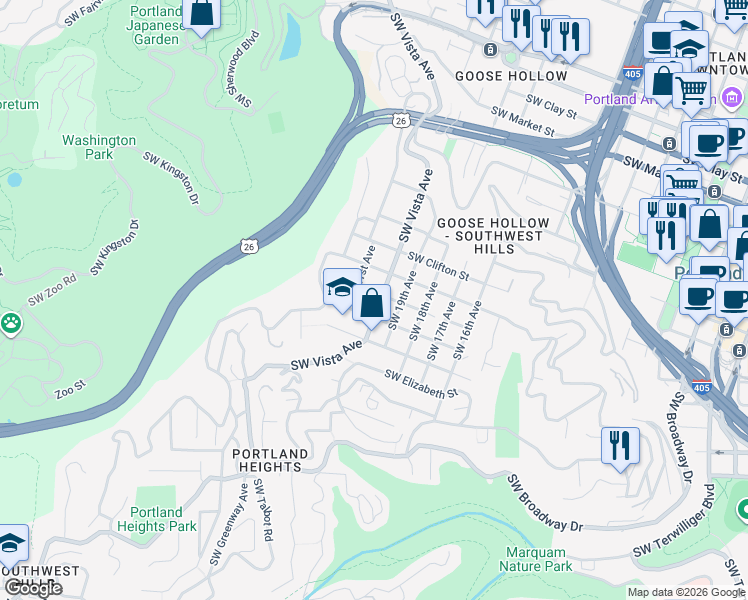 map of restaurants, bars, coffee shops, grocery stores, and more near in Portland