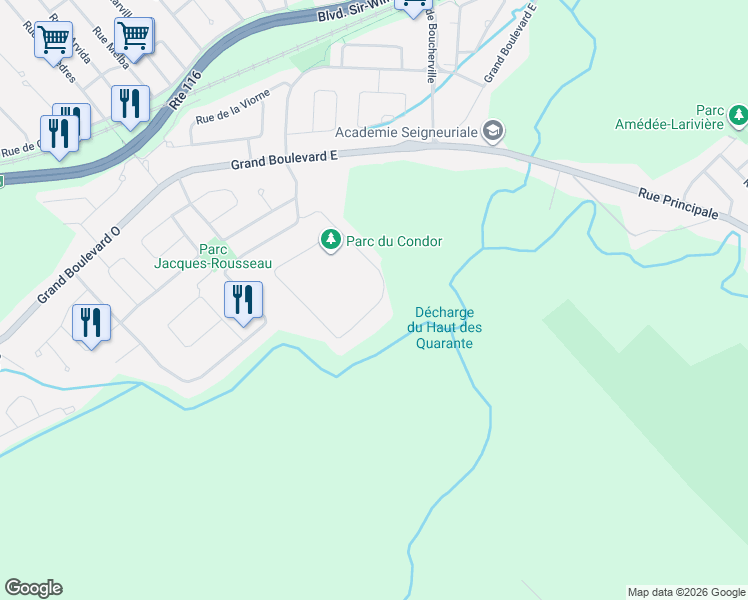 map of restaurants, bars, coffee shops, grocery stores, and more near 319 Rue de l'Aigle in Carignan