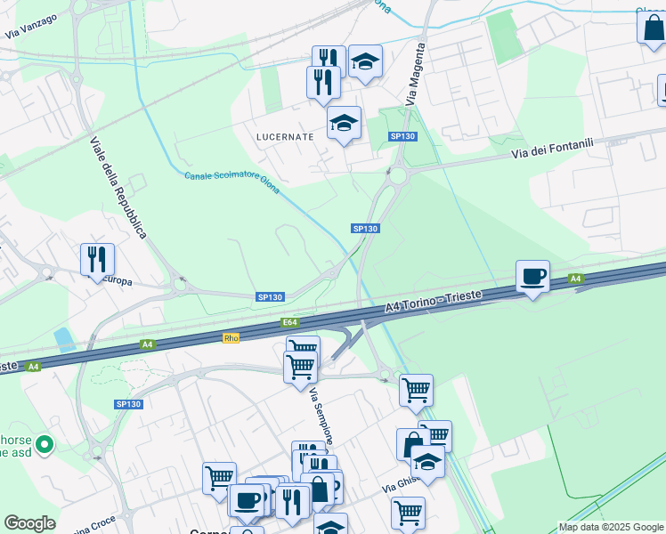 map of restaurants, bars, coffee shops, grocery stores, and more near 8 Via San Gottardo in Cornaredo