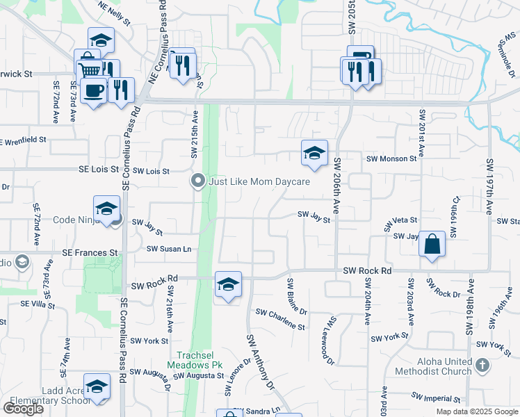 map of restaurants, bars, coffee shops, grocery stores, and more near 1313 Southwest 209th Avenue in Aloha