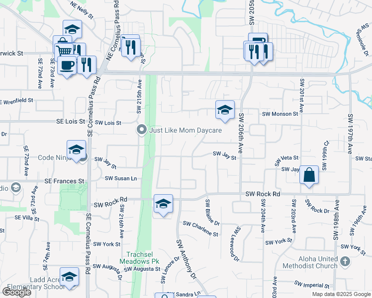map of restaurants, bars, coffee shops, grocery stores, and more near 1313 Southwest 209th Avenue in Aloha