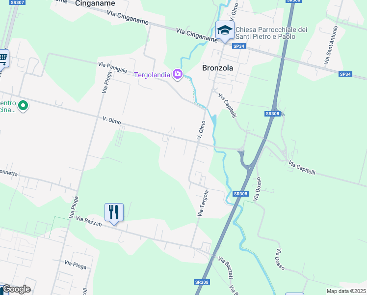 map of restaurants, bars, coffee shops, grocery stores, and more near 14 Via Tergola in Campodarsego