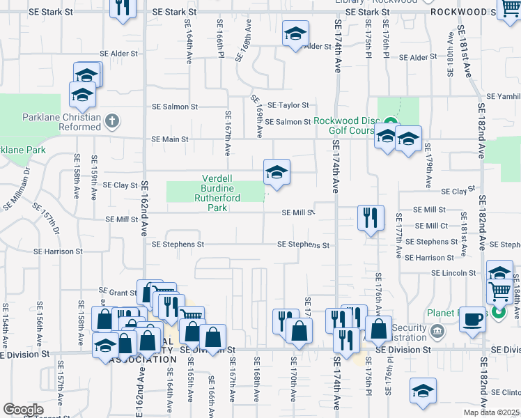 map of restaurants, bars, coffee shops, grocery stores, and more near 16841 Southeast Mill Street in Portland