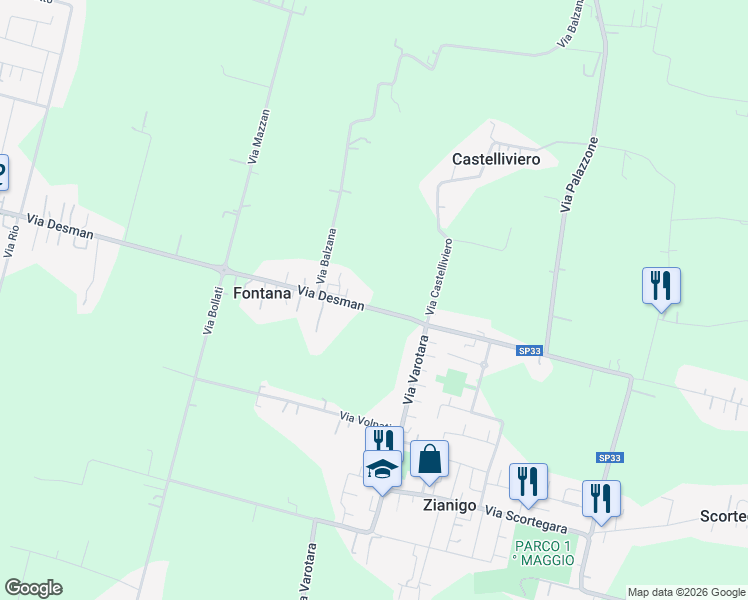 map of restaurants, bars, coffee shops, grocery stores, and more near 55 Via Desman in Mirano