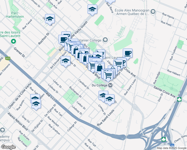 map of restaurants, bars, coffee shops, grocery stores, and more near in Montreal