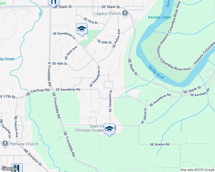 map of restaurants, bars, coffee shops, grocery stores, and more near 1073 Southeast Walter Circle in Troutdale