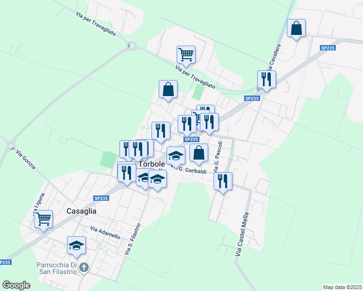 map of restaurants, bars, coffee shops, grocery stores, and more near 97 Via G. Mazzini in Torbole Casaglia