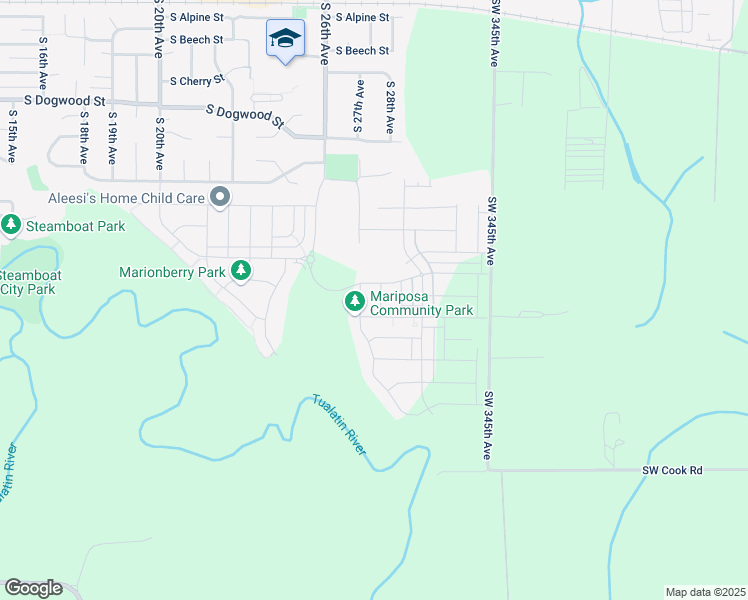 map of restaurants, bars, coffee shops, grocery stores, and more near 1353 Southwest 345th Avenue in Cornelius