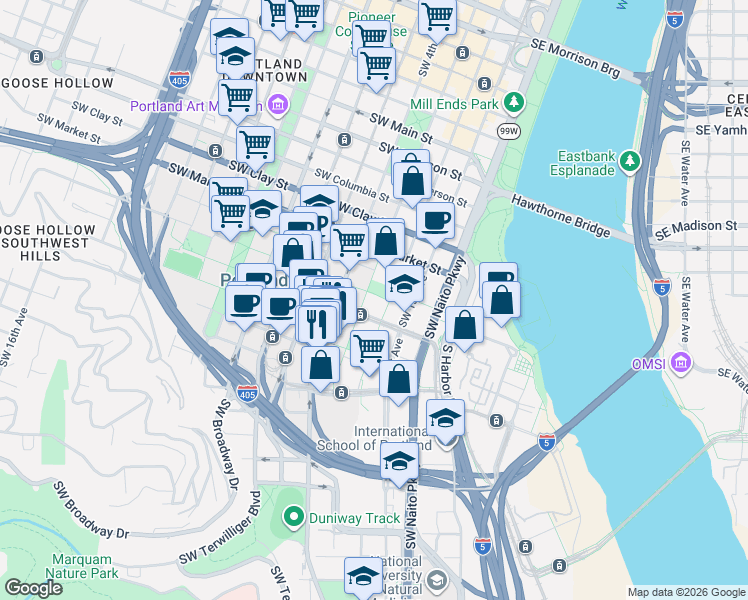 map of restaurants, bars, coffee shops, grocery stores, and more near in Portland