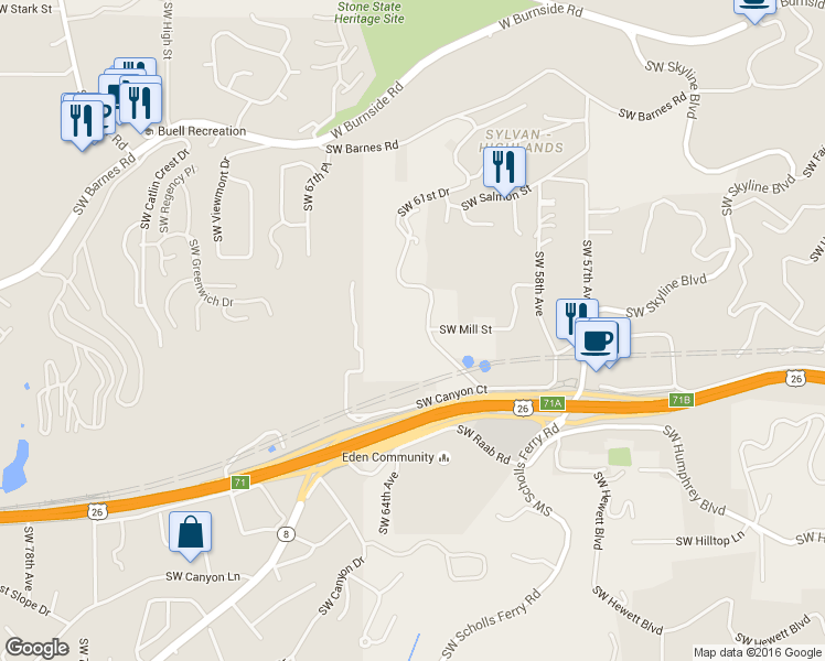 map of restaurants, bars, coffee shops, grocery stores, and more near 1521 SW 61st Dr in Portland