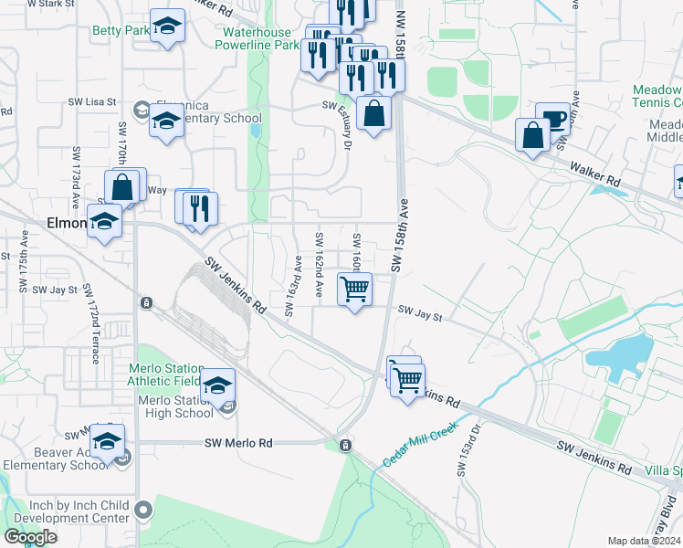 map of restaurants, bars, coffee shops, grocery stores, and more near 16072 Southwest Gage Lane in Beaverton