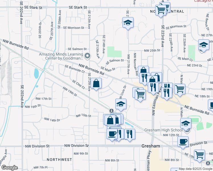map of restaurants, bars, coffee shops, grocery stores, and more near 1003 Northwest Shattuck Way in Gresham