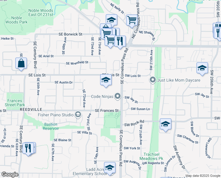 map of restaurants, bars, coffee shops, grocery stores, and more near 1505 Southeast Cornelius Pass Road in Hillsboro