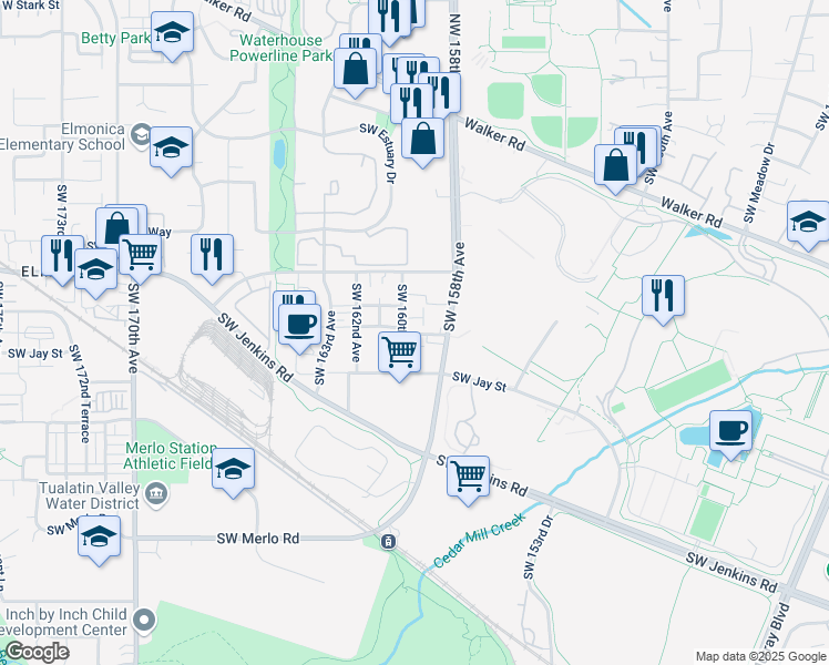 map of restaurants, bars, coffee shops, grocery stores, and more near 15951 Southwest Mortondale Lane in Beaverton