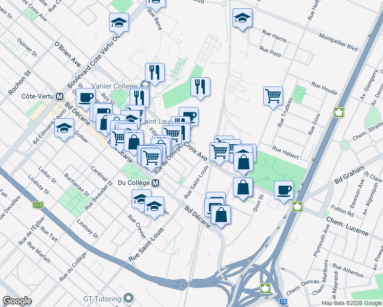 map of restaurants, bars, coffee shops, grocery stores, and more near 502 Avenue Sainte-Croix in Montréal