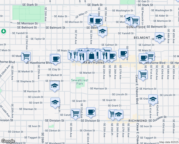 map of restaurants, bars, coffee shops, grocery stores, and more near in Portland