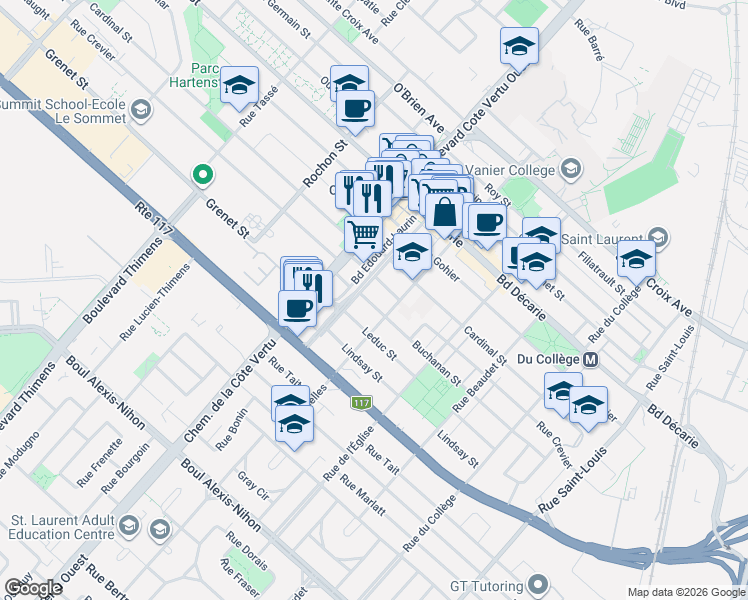 map of restaurants, bars, coffee shops, grocery stores, and more near 935 Rue Buchanan in Montréal
