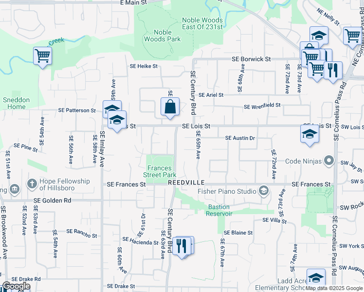 map of restaurants, bars, coffee shops, grocery stores, and more near 6399 Southeast Nathan Court in Hillsboro