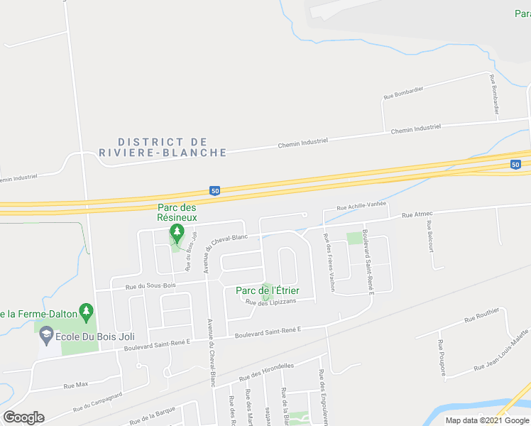 map of restaurants, bars, coffee shops, grocery stores, and more near 255 Rue des Palominos in Gatineau
