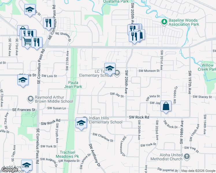 map of restaurants, bars, coffee shops, grocery stores, and more near 1124 Southwest 209th Avenue in Aloha