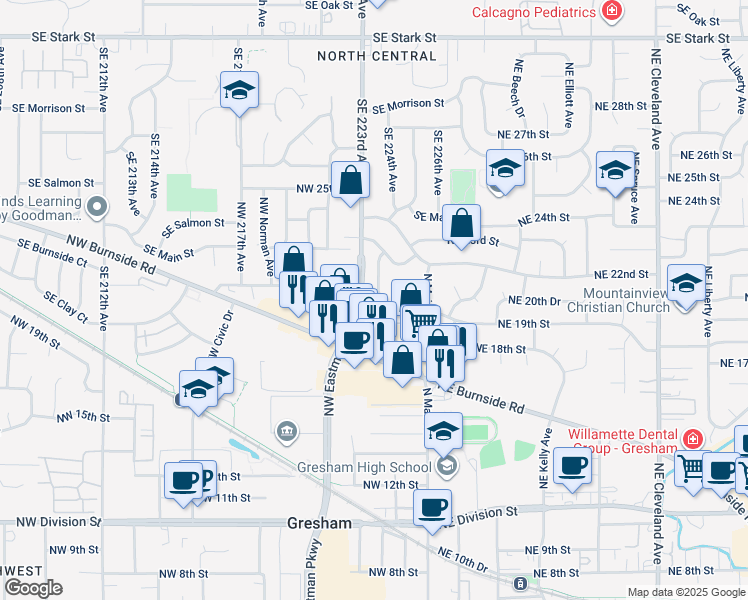 map of restaurants, bars, coffee shops, grocery stores, and more near 2020 Northwest Miller Avenue in Gresham