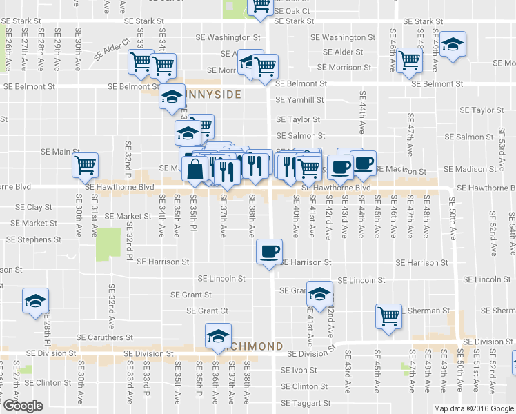 map of restaurants, bars, coffee shops, grocery stores, and more near in Portland