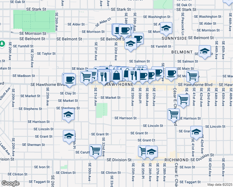 map of restaurants, bars, coffee shops, grocery stores, and more near in Portland